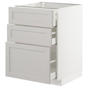 METOD / MAXIMERA Base cabinet with 3 drawers, white, Lerhyttan light grey, 60x60 cm