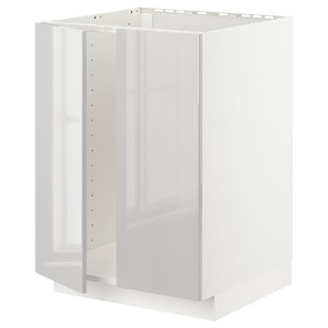 METOD Base cabinet for sink + 2 doors, white/Ringhult light grey, 60x60 cm