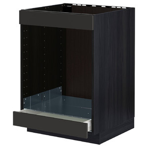 METOD / MAXIMERA Base cab for hob+oven w drawer, black/Nickebo matt anthracite, 60x60 cm