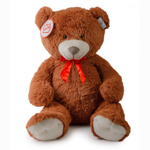Soft Plush Toy Teddy Bear with Red Bow, brown