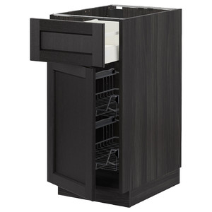 METOD / MAXIMERA Base cab w wire basket/drawer/door, black/Lerhyttan black stained, 40x60 cm