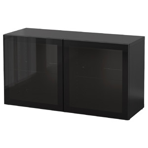 BESTÅ Shelf unit with glass doors, black-brown, Glassvik black/clear glass, 120x40x64 cm