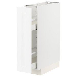 METOD / MAXIMERA Base cabinet/pull-out int fittings, white Enköping/white wood effect, 20x60 cm