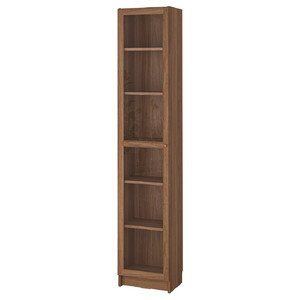 BILLY / OXBERG Bookcase with glass door, brown walnut effect/clear glass, 40x30x202 cm