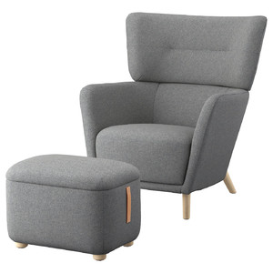 OSKARSHAMN Wing chair with footstool, Tibbleby beige/grey