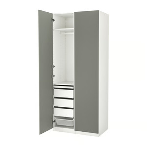 PAX / REINSVOLL Wardrobe combination, white/grey-green, 100x60x236 cm