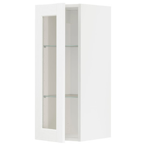 METOD Wall cabinet w shelves/glass door, white Enköping/white wood effect, 30x80 cm