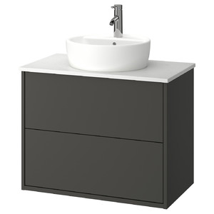 HAVBÄCK / TÖRNVIKEN Wash-stnd w drawers/wash-basin/tap, dark grey/white marble effect, 82x49x79 cm