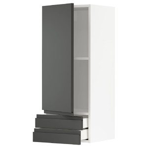 METOD / MAXIMERA Wall cabinet with door/2 drawers, white/Voxtorp dark grey, 40x100 cm