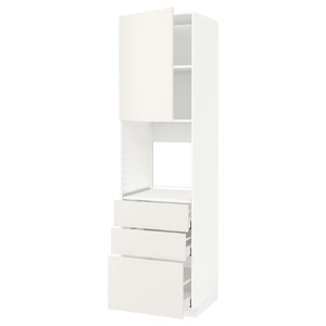 METOD / MAXIMERA High cab f oven w door/3 drawers, white/Veddinge white, 60x60x220 cm