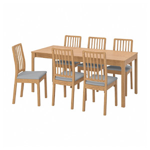 EKEDALEN / EKEDALEN Table and 6 chairs, oak oak effect/Orrsta light grey, 180/240 cm