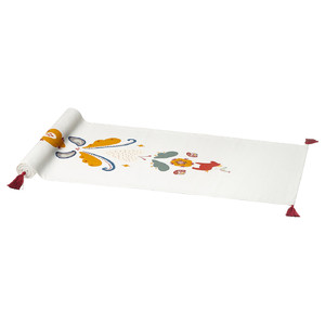 MÄVINN Table-runner, white red/tassel, 35x130 cm