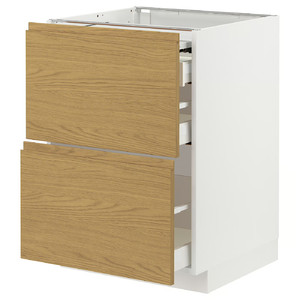 METOD / MAXIMERA Bc w pull-out work surface/3drw, white/Voxtorp oak effect, 60x60 cm