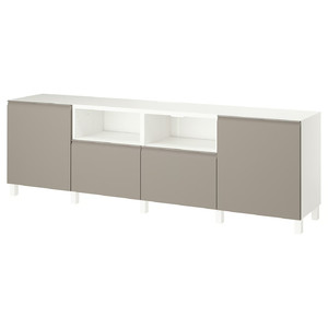 BESTÅ TV bench with doors and drawers, white/Hammarsmed/Stubbarp beige, 240x42x74 cm