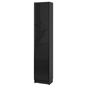 BILLY / HÖGBO Bookcase comb w glass doors, black oak effect/black, 40x30x202 cm