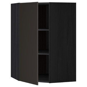 METOD Corner wall cabinet with shelves, wood effect black, Kungsbacka anthracite, 68x100 cm
