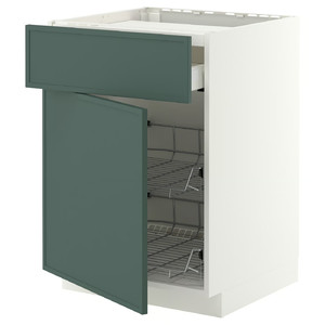 METOD/MAXIMERA Base cab f hob/drawer/2 wire bskts, white/Aspudden dark grey-green, 60x60 cm
