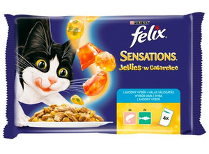 Felix Sensations Cat Food Salmon with Shripms/Sea Salmon with Tomatoes 4x100g