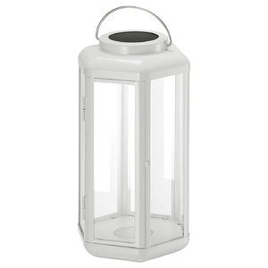 SOLVINDEN LED solar-powered table lamp, lantern/white, 28 cm