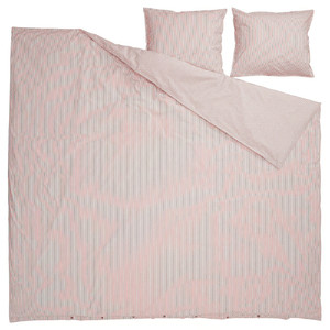 SOLFIBBLA Duvet cover and 2 pillowcases, white red/stripe, 200x200/50x60 cm