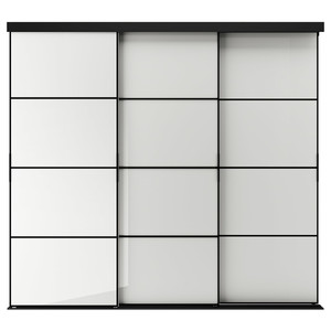 SKYTTA / HOKKSUND Sliding door combination, black/high-gloss light grey, 226x205 cm