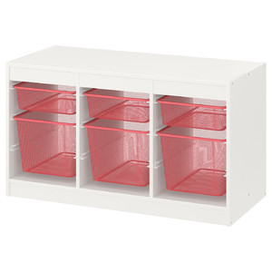 TROFAST Storage combination with boxes, white/light red, 99x44x56 cm