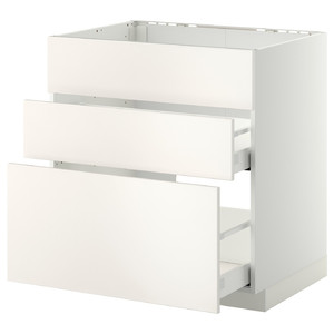 METOD / MAXIMERA Base cab f sink+3 fronts/2 drawers, white, Veddinge white, 80x60 cm