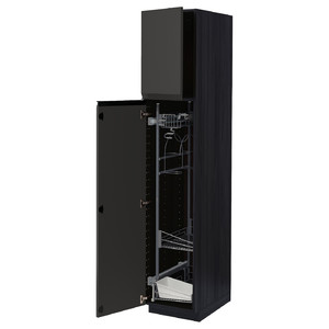 METOD High cabinet with cleaning interior, black/Upplöv matt anthracite, 40x60x200 cm