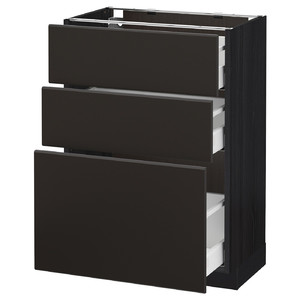 METOD / MAXIMERA Base cabinet with 3 drawers, black/Kungsbacka anthracite, 60x37 cm
