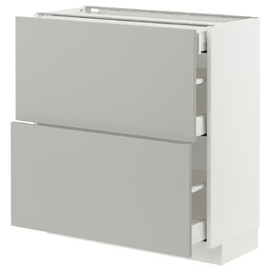 METOD / MAXIMERA Base cab with 2 fronts/3 drawers, white/Havstorp light grey, 80x37 cm