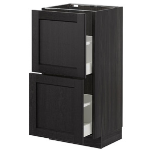 METOD Base cabinet with 2 drawers, black/Lerhyttan black stained, 40x37 cm