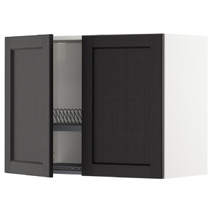METOD Wall cabinet w dish drainer/2 doors, white/Lerhyttan black stained, 80x60 cm