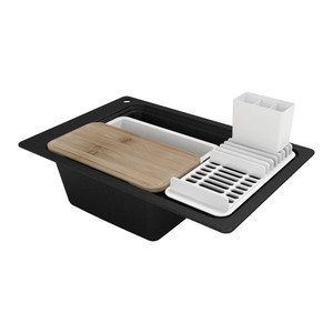 Granite Kitchen Sink Romesco 1 Bowl with Drainer & Accessories, black