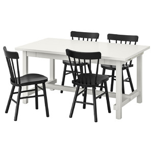 NORDVIKEN / NORRARYD Table and 4 chairs, white, black, 152/223x95 cm