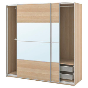 PAX / MEHAMN/AULI Wardrobe with sliding doors, white stained oak effect double sided/white stained oak effect mirror glass, 200x66x201 cm
