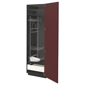 METOD / MAXIMERA High cabinet with cleaning interior, black Kallarp/high-gloss dark red-brown, 60x60x200 cm