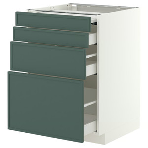 METOD/MAXIMERA Bc w pull-out work surface/3drw, white/Aspudden dark grey-green, 60x60 cm