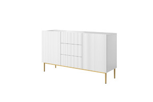 Cabinet with 2 Doors & 3 Drawers Nicole 150 cm, matt white/gold legs