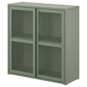 IVAR Cabinet with doors, grey-green mesh, 80x83 cm