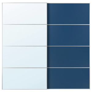 AULI / MEHAMN Pair of sliding doors, aluminium mirror glass/double sided blue, 200x201 cm