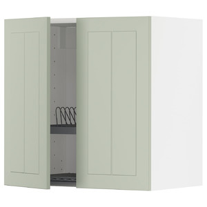 METOD Wall cabinet w dish drainer/2 doors, white/Stensund light green, 60x60 cm