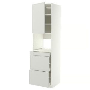 METOD/MAXIMERA Hi cab f micro combi w door/3 drwrs, white/Aspudden light grey, 60x60x220 cm