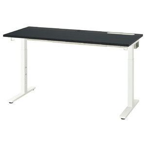 MITTZON Desk, black stained ash veneer/black white, 140x60 cm