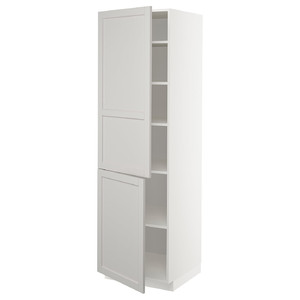 METOD High cabinet with shelves/2 doors, white/Lerhyttan light grey, 60x60x200 cm