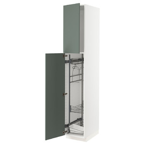 METOD High cabinet with cleaning interior, white/Bodarp grey-green, 40x60x220 cm