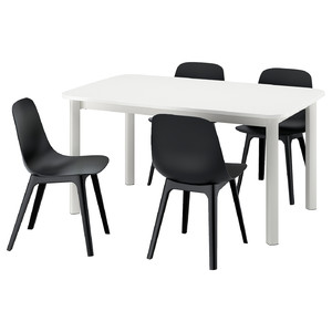 STRANDTORP / ODGER Table and 4 chairs, white/anthracite, 150/205/260 cm