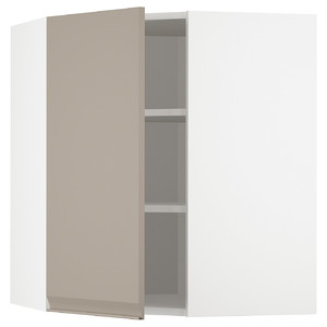 METOD Corner wall cabinet with shelves, white/Upplöv matt dark beige, 68x80 cm