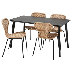 LISABO / ÄLVSTA Table and 4 chairs, black/rattan black, 140x78 cm