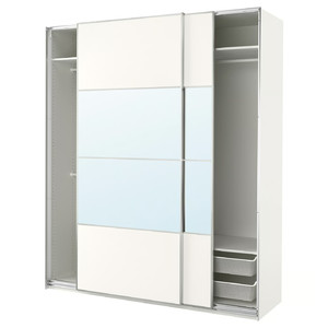 PAX / MEHAMN/AULI Wardrobe with sliding doors, white double sided/white mirror glass, 200x66x236 cm