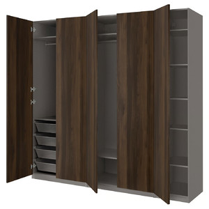 PAX / STORKLINTA Wardrobe combination, dark grey/dark brown stained oak effect, 250x60x236 cm